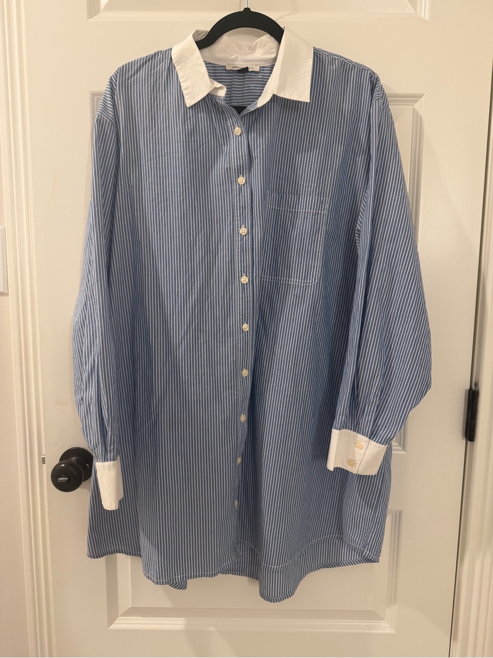 American Eagle Outfitters Blue and White Pinstripe Button-Down Shirt Dress